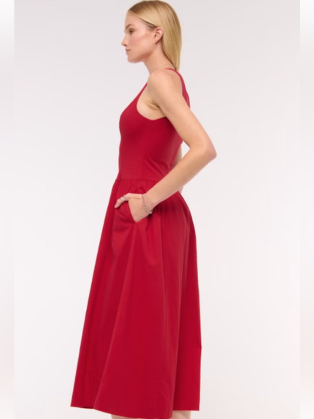 Abercrombie & Fitch Cotton High Neck Drop Waist Sleeveless Maxi Dress Red New L - Picture 4 of 12